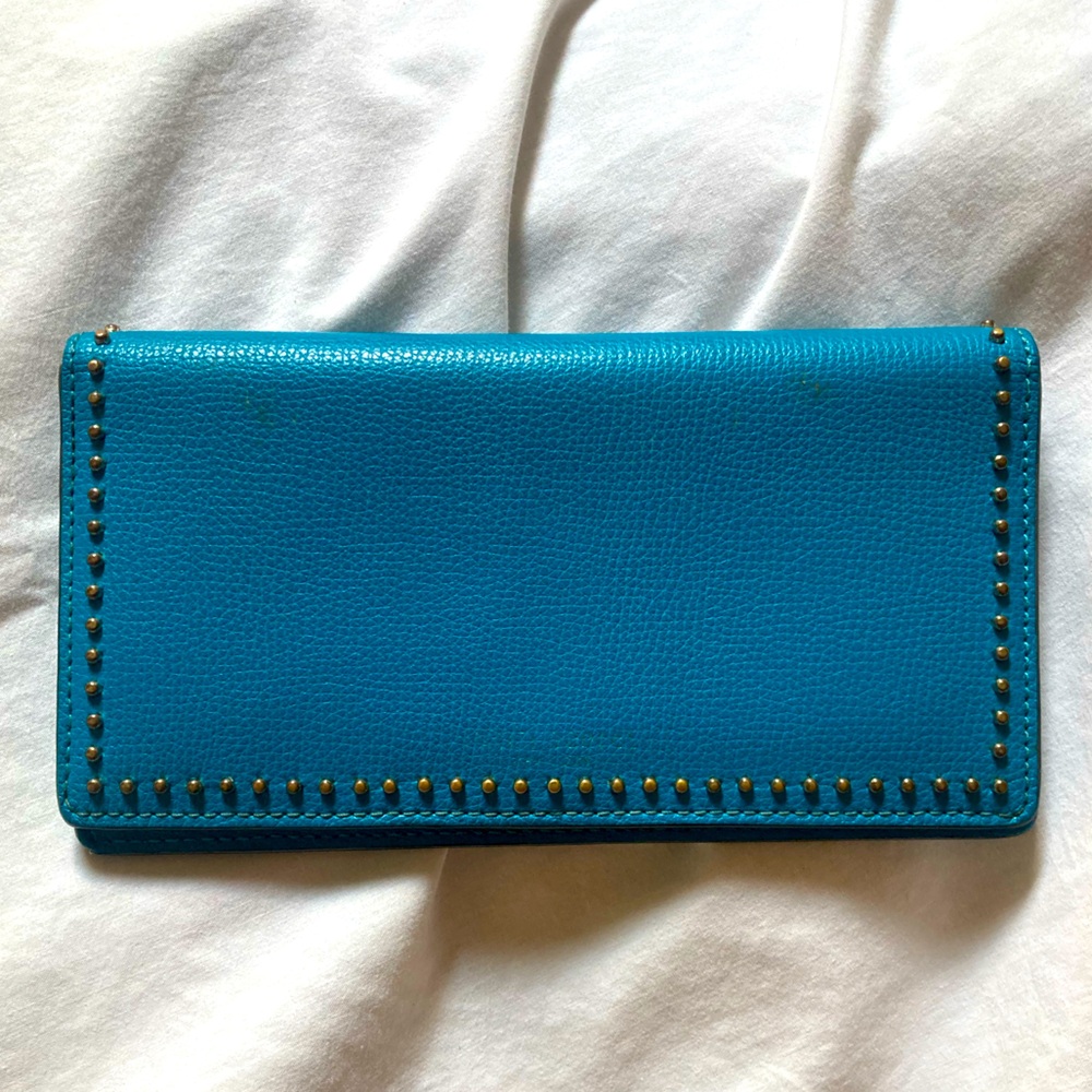 Henri Bendel Blue and Gold Leather Wallet
